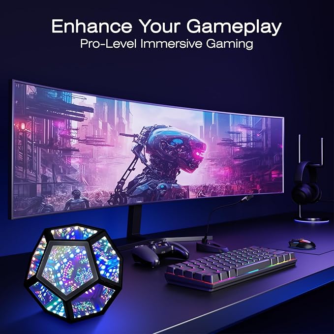 Infinity Mirror Light Infinite Dodecahedron Color Art Light for Gaming Room Decor 3D Hyper Cube