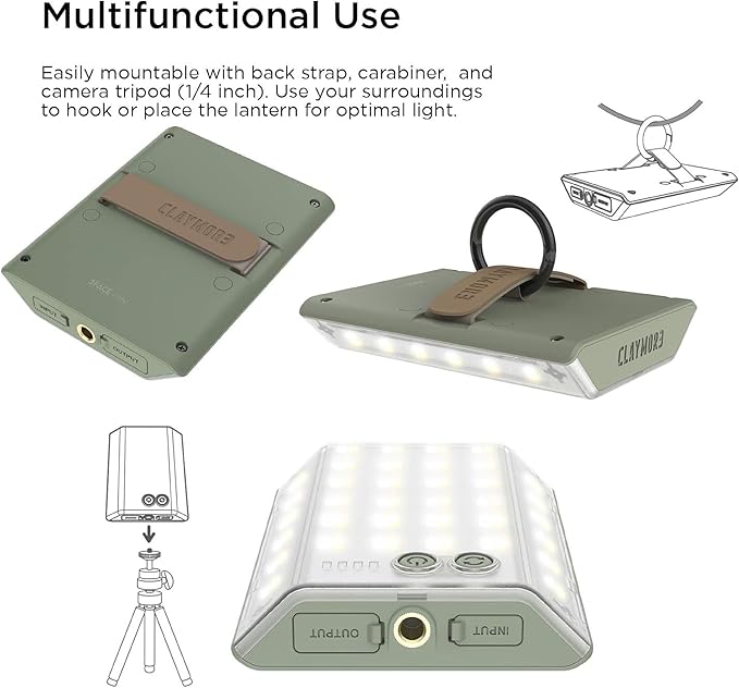 CLAYMORE 3Face Mini (Moss Green) - Lightweight and Portable LED Area Light for Outdoors, Camping