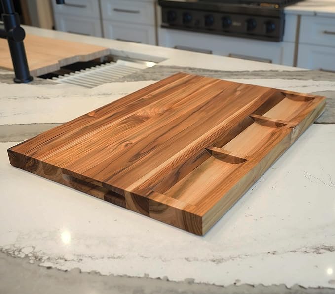 EcoDecors, Teak Cutting Board 24x18, FSC Certified Edge Grain Wood Reversible Butcher Block with