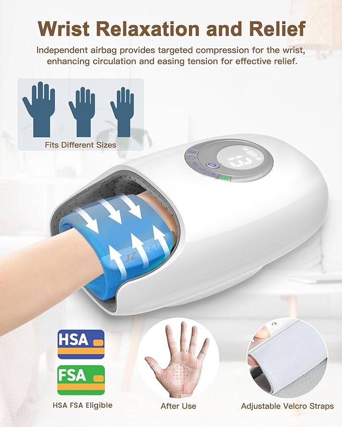 Hand Massager with Heat and Compression : Hand and Wrist Massage with Targeted Palm Roller