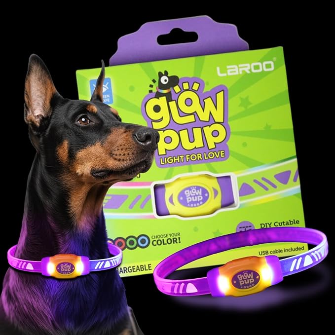 LaRoo LED Light Up Dog Collar, Multi-Color Glowing Safety Pet Collar, USB Rechargeable, Adjustable