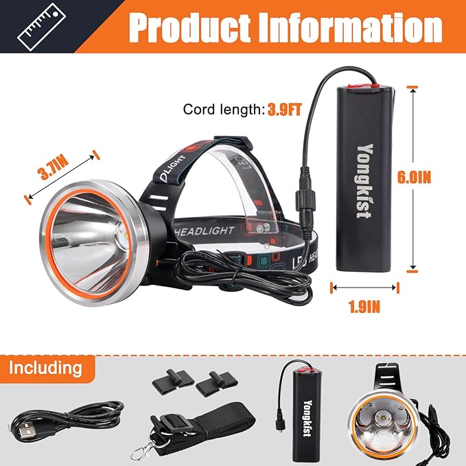Coon Hunting Light Powerful Headlamp Super Bright LED Spotlight Rechargeable Head Torch Waterproof