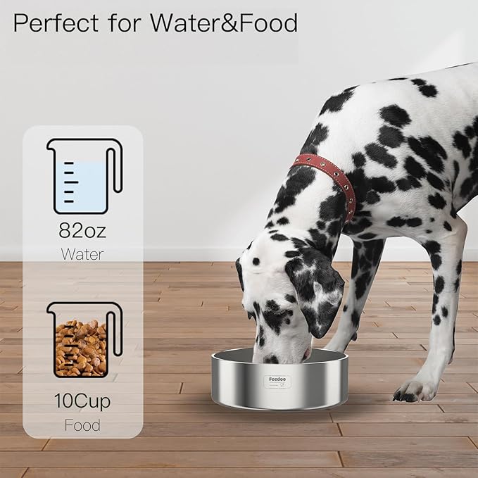 82oz Double Layers 304 Stainless Steel Dog Bowl - Insulated & Durable | Non-Slip Base | Easy to