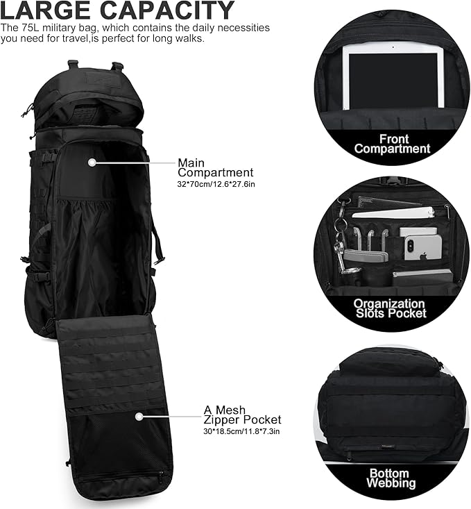 Mardingtop 75L Molle Hiking Internal Frame Backpacks with Rain Cover for