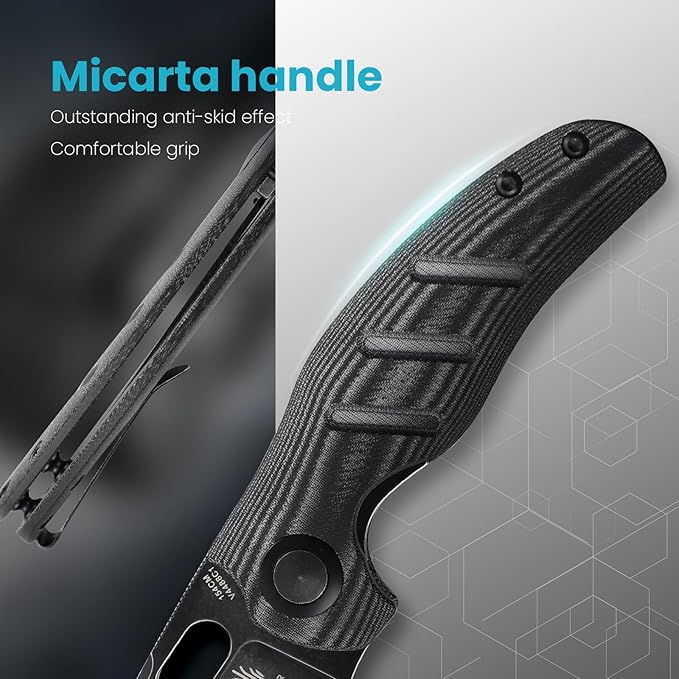 Kizer C01C Sheepdog Pocket Knife, 3.31" 154CM Blade EDC Camping Folding Knife with Black Micarta
