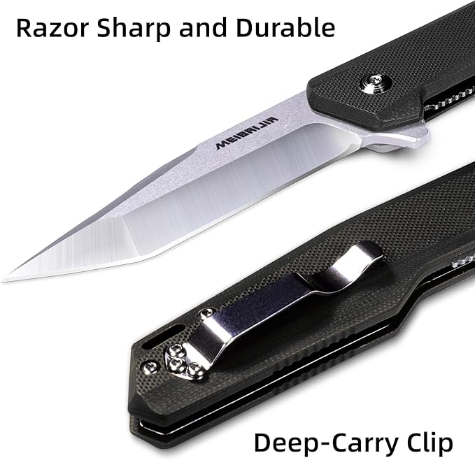 Pocket Knife D2 Blade Folding Knife with G10 Handle, Liner Lock, Pocket Clip, Smooth Flipping
