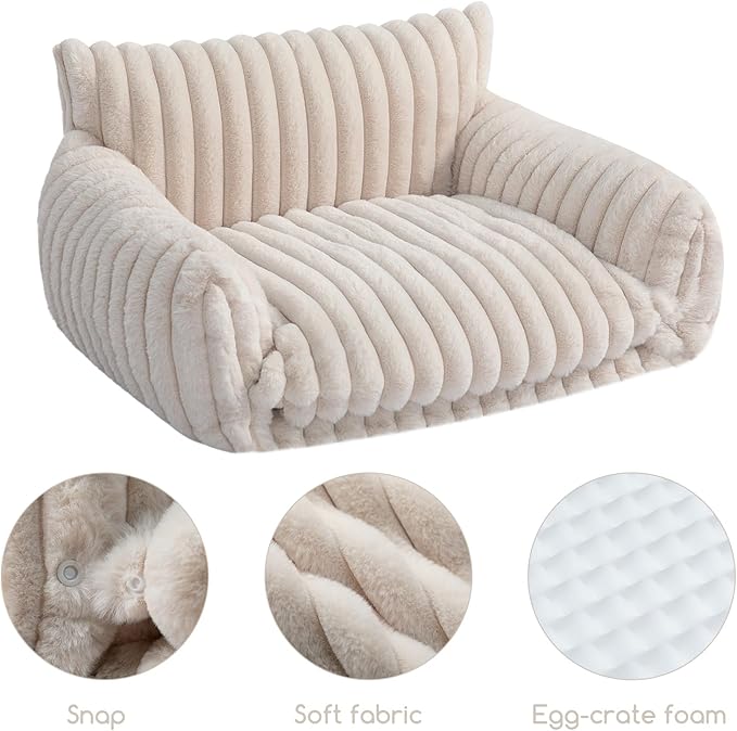 Hollypet Cat Bed Fluffy Plush Mutifuctional Double-Layer Soft Pet Couch Orthopedic Sofa Nest Beds