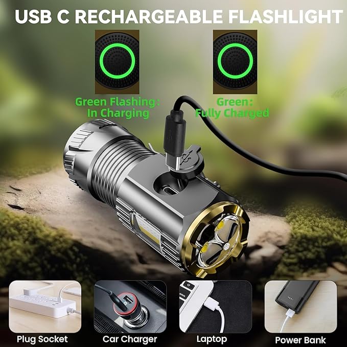 Rechargeable mini LED Flashlight, 9000 lumens Ultra Bright Small Flashlight, with Clip and Magnet