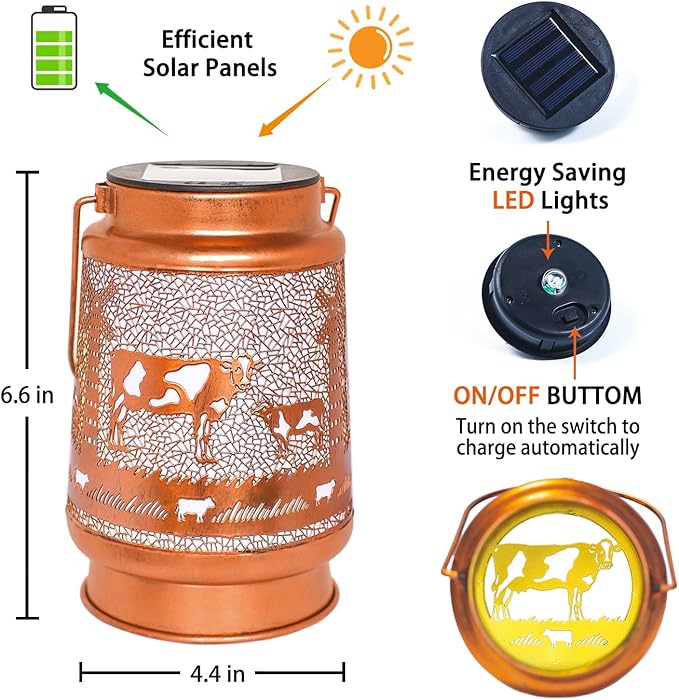 Cow Solar Lanterns Outdoor Waterproof Hanging Solar Lights Cow Gifts for Women Men Metal Decorative
