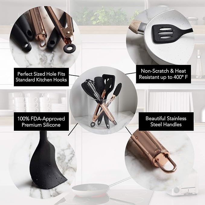 COOK WITH COLOR Silicone Cooking Utensils, Kitchen Utensil Set, Easy to Clean Silicone Kitchen