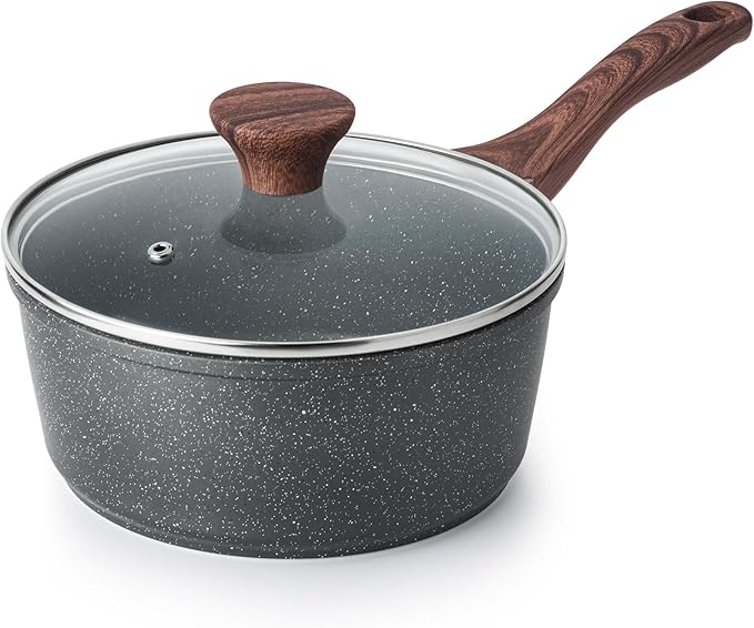 SENSARTE Nonstick Saucepan with Lid, 2.0 Quarts Small Pot with Swiss Granite Coating, Stay-cool