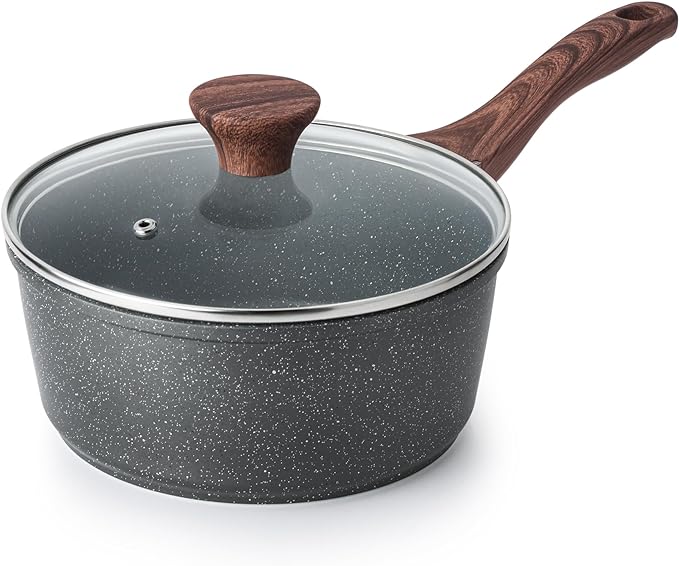SENSARTE Nonstick Saucepan with Lid, 1.5 Quarts Small Pot with Swiss Granite Coating, Stay-cool