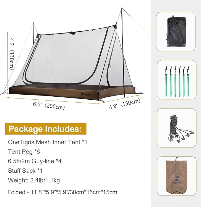 OneTigris 2 Person Mesh Tent, 3 Openings Screen Shelter with Waterproof Bathtub Floor for Outdoors