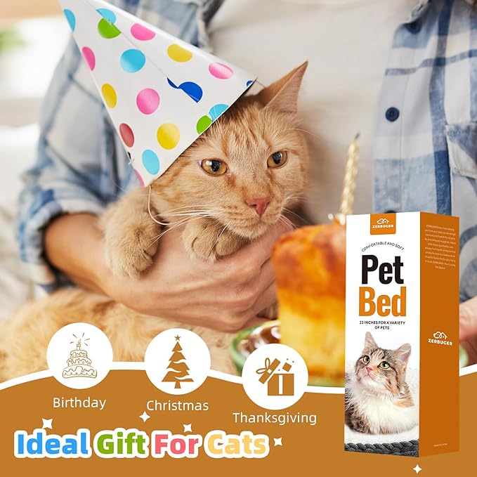 23in Cream Round Cat Dog Bed Gift for Large Medium Small Dogs Cats, Machine Washable Sleeping Sofa