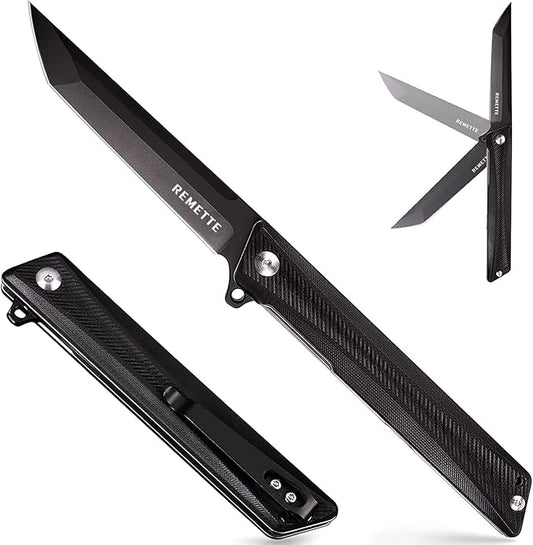 Tactical Folding Pocket Knife GD22K, 3.6" Black PVD Tanto Blade Flip Open with Durable G10