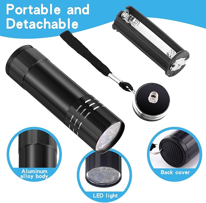 Riakrum 12 Pieces UV Blacklight Flashlights LED Handheld Mini Light Flashlight Small Portable