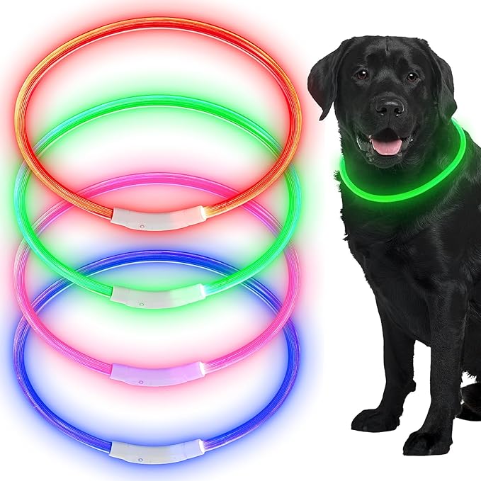 Frienda 4 Pcs Dog Collar LED USB Rechargeable Lights Dog Necklace Collars Doggy Lights for Night