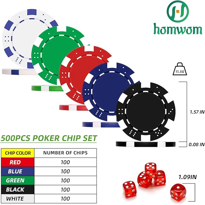 Poker Chip Set - 500PCS Poker Chips with Aluminum Case, 11.5 Gram Chips for Texas Holdem