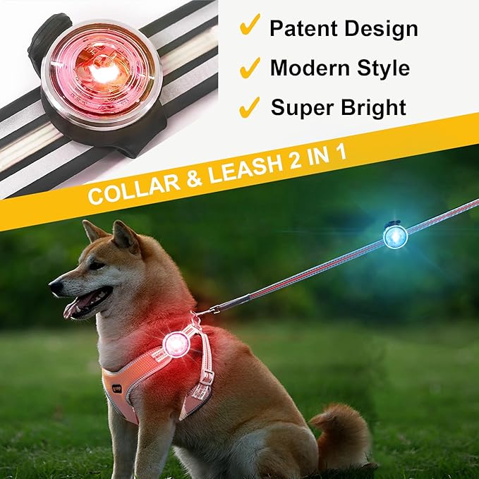 Tubasion 3-Pack Dog Lights for Night Walking, Upgraded 8 Modes Rechargeable Dog Collar Lights for