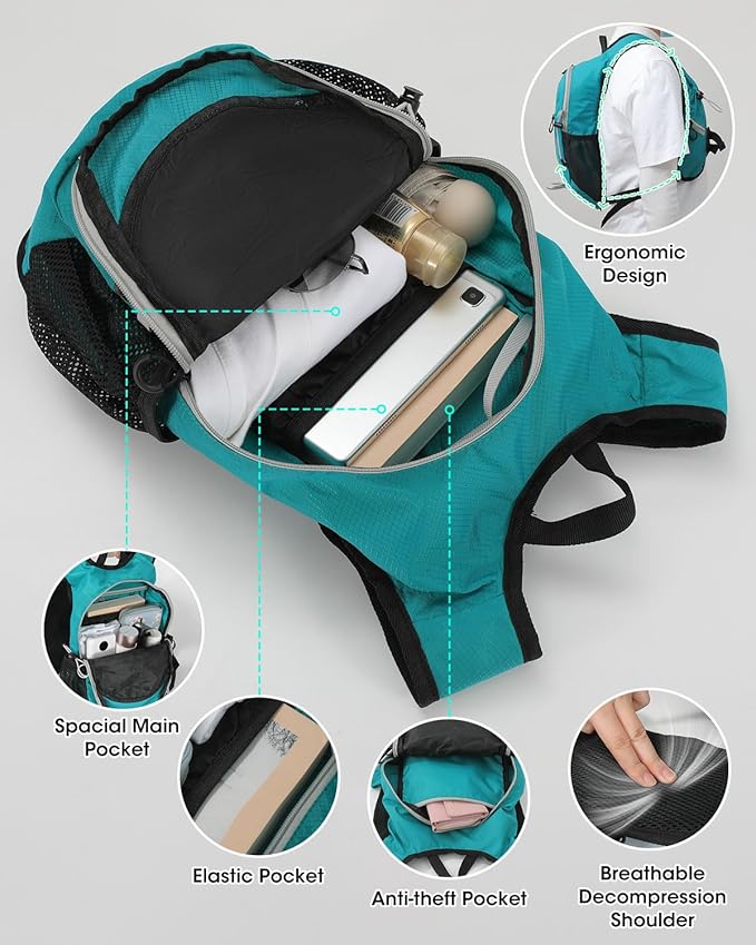 Small Hiking Backpack with Front Phone Holder, Packable Back pack with Chest and Waist Strap