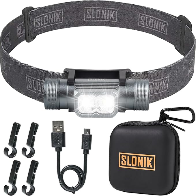 SLONIK Rechargeable Headlamp for Adults - 1000 Lumens Super Bright 60 ft Beam LED Flashlight