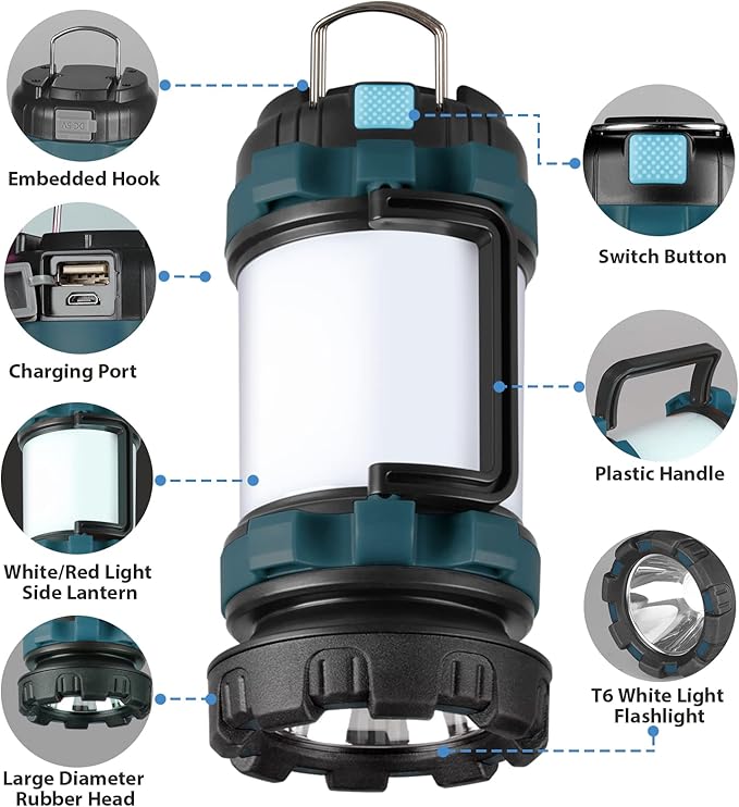 2 Pack Camping Lantern, Outdoor LED Camping Light, Rechargeable Flashlights with 1000LM, 6 Modes