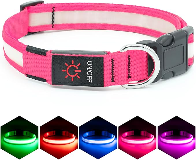 Vizpet LED Dog Collar, Light Up Dog Collar Adjustable USB Rechargeable Super Bright Safety Light