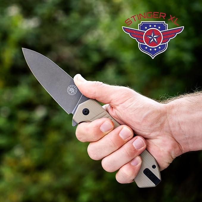 Off-Grid Knives - STINGER XL Folding Knife, 154CM Steel, Full Flat Grind, G10 Scales, Ceramic