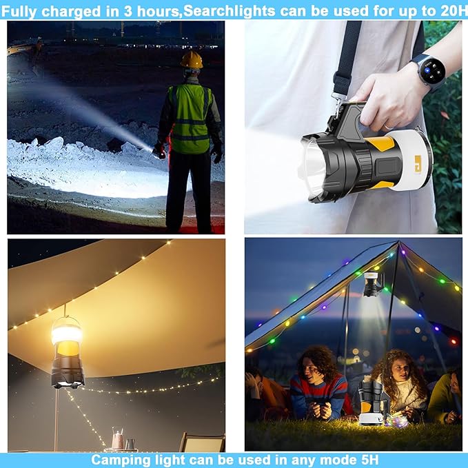 Camping Lantern Rechargeable, LED Flashlight Spotlight Lantern, Waterproof Lantern Flashlight for