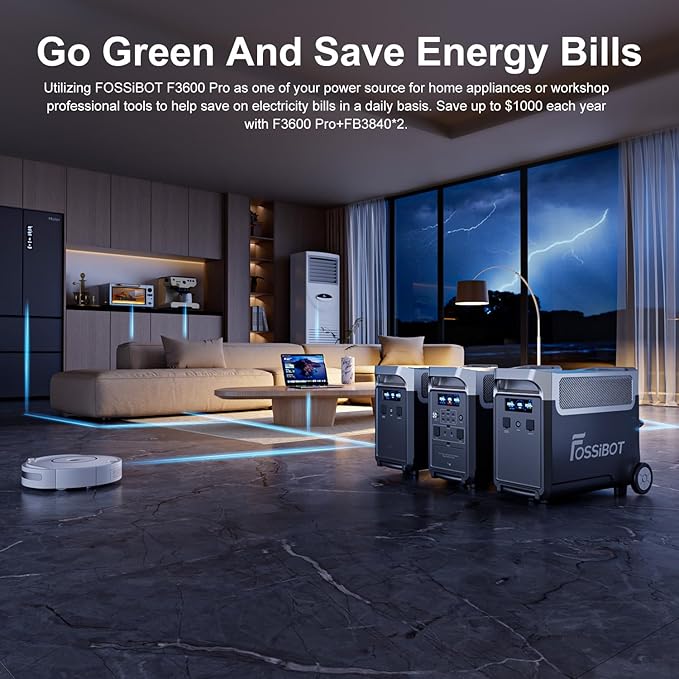 FOSSiBOT 3600 PRO Portable Power Station, 3 x 230 V AC Output 3600 W/3840Wh LiFePO4 Battery