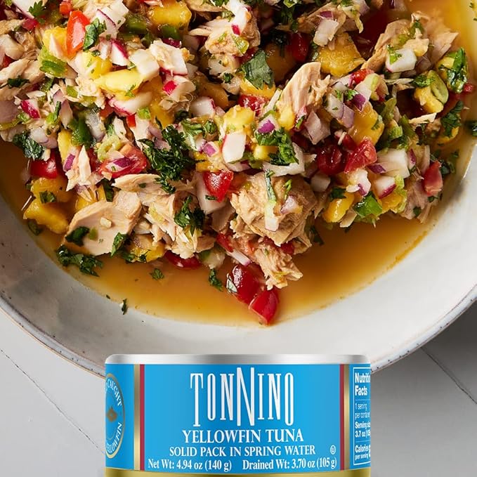 Tonnino Yellowfin Tuna Fish in Olive Oil - Pack of 12 Can (4.94 Ounces (Pack of 12), Spring Water)