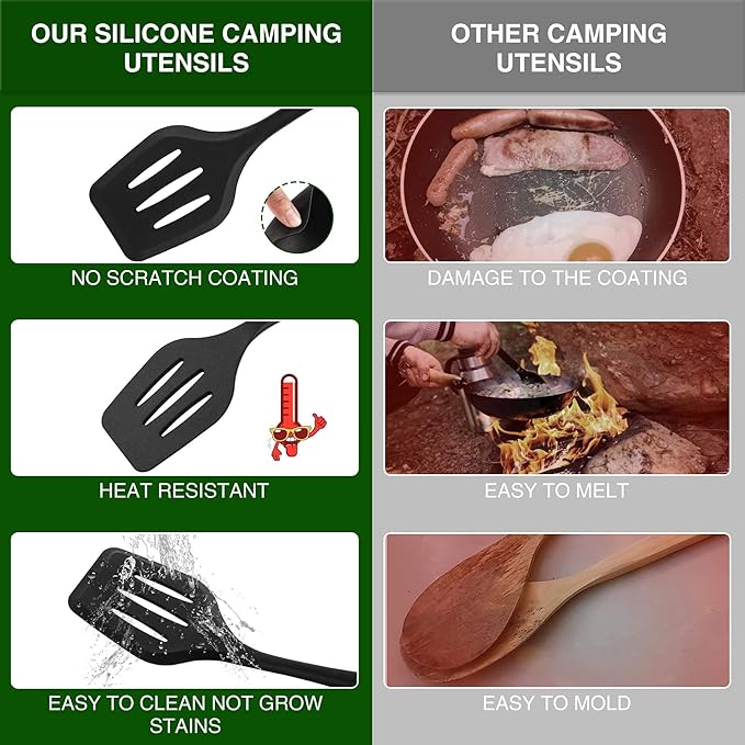Camping Essentials Cookware Cooking Utensils Set - Portable Camp Kitchen Mess Kit Outdoor