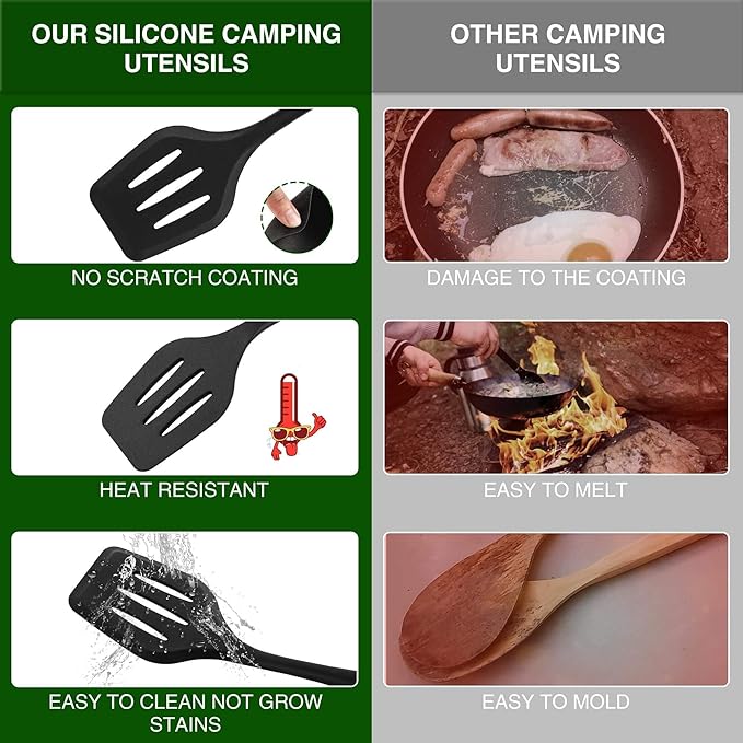 Camping Essentials Cookware Cooking Utensils Set - Portable Camp Kitchen Mess Kit Outdoor