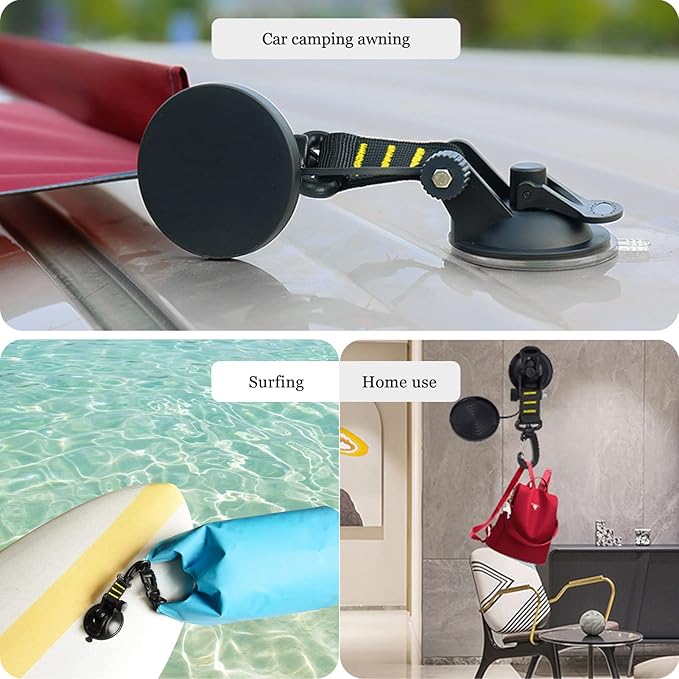 CONBOLA Suction Cups Hooks 4 Pieces Outdoor Car Camping Essentials Heavy Duty Upgraded Tie Down
