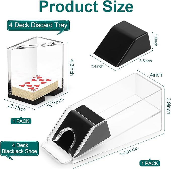 4 Deck Blackjack Shoe and Discard Tray, Clear Acrylic Card Dispenser Blackjack Dealing Shoe Card