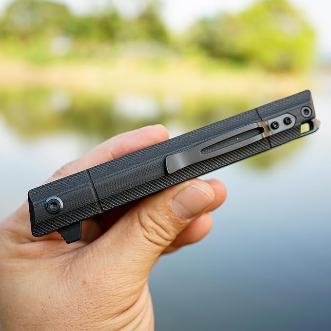Flipper Pocket Folding Knife,DC53 Steel Blade and G10 Handle. With pocket clip and glass