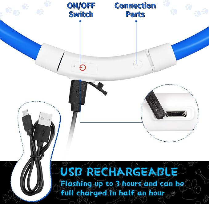 Weewooday 3 Pcs Dog Collar LED USB Rechargeable Lights Dog Necklace Collars Doggy Lights for Night