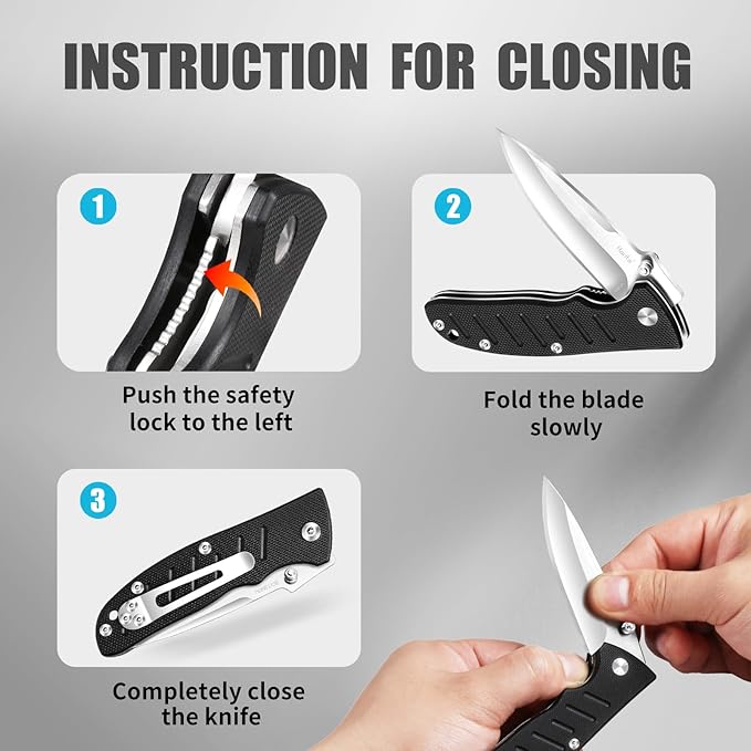 Harita Pocket Knife Folding EDC Knife with Belt Clip, 2.76 inch 8Cr13MoV Straight Edge Blade, G10