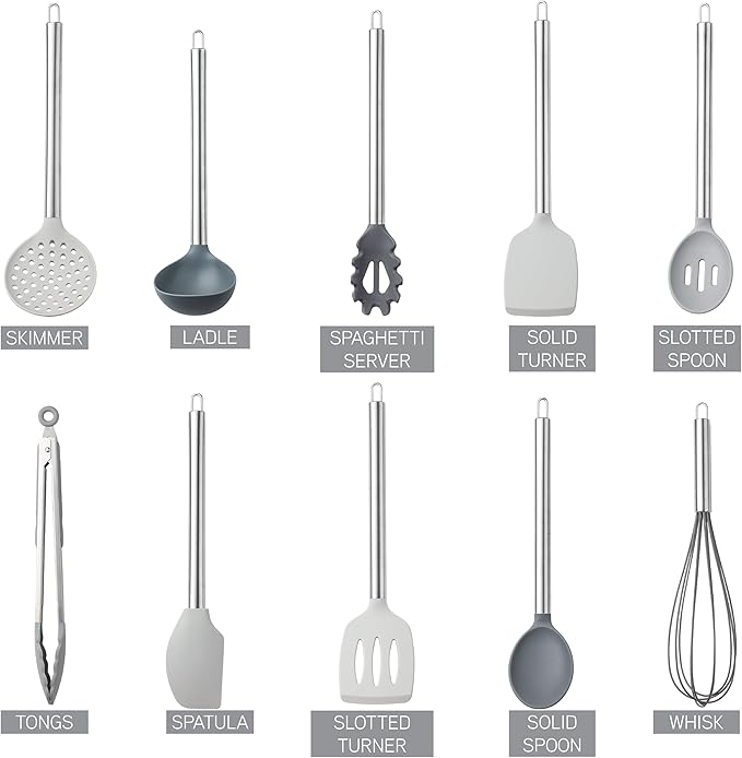 COOK WITH COLOR Silicone Cooking Utensils, Kitchen Utensil Set, Easy to Clean Silicone Kitchen