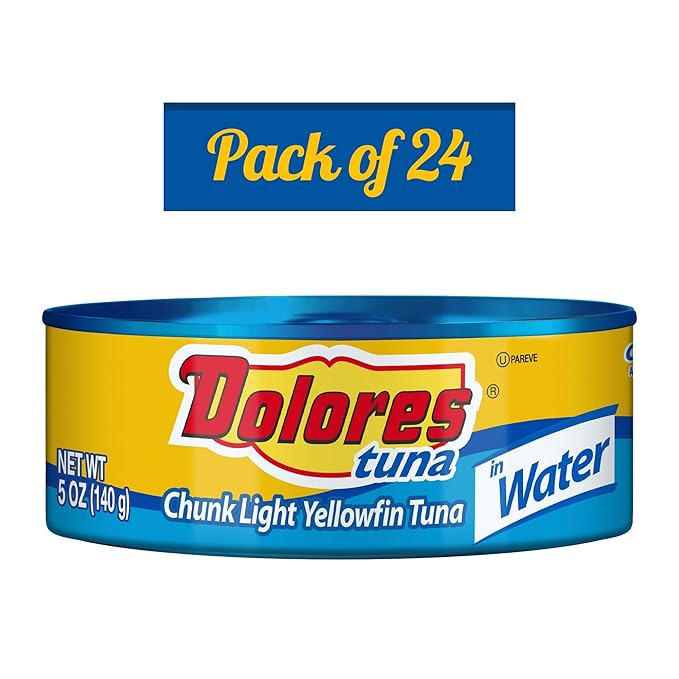 Dolores Tuna Chunk Light Yellowfin Tuna in Water, 5oz Canned Tuna, 24 Pack