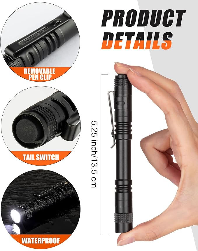 Vinsot 20 Pack LED Pen Lights Bulk Large Pen Light Flashlights Pocket 5.12 Inch LED Torch with Clip