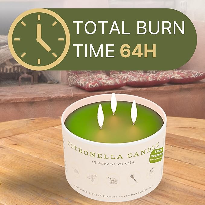Buzz Defender 14oz Outdoor Citronella Candles | Highly Effective 100% Natural | 64h Burn time | 2X