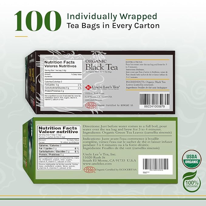 Uncle Lee's Organic Black and Green Tea Variety 2-Pack ??Premium Organic Tea, Antioxidant-Rich