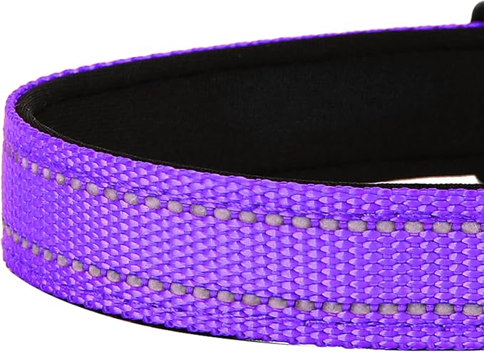 Reflective Dog Collar, Adjustable Soft Neoprene Padded Nylon Pet Collars with Buckle for Medium