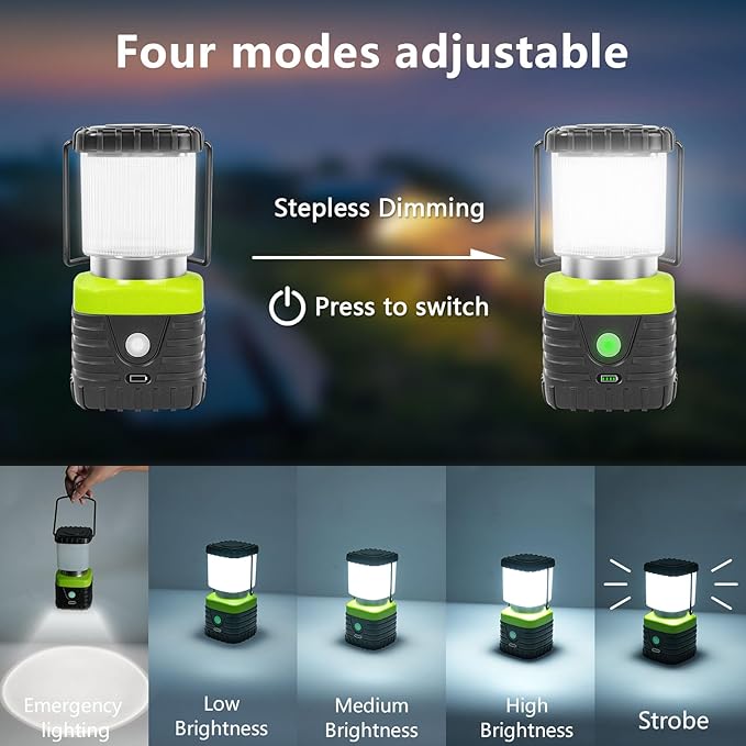 1PCS 6500K White Light LED Camping Lantern Rechargeable 1000LM, 4500mAh Power Bank, Flashlight for
