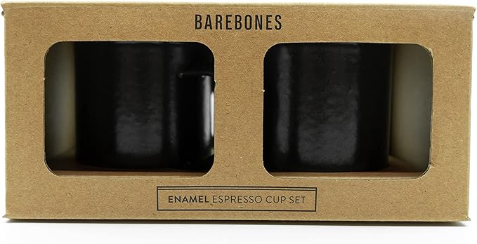 Barebones 5-Ounce Enamel Espresso Cup Set of 2 - Small Coffee Mug and Tea Cup - Stainless Steel Rim