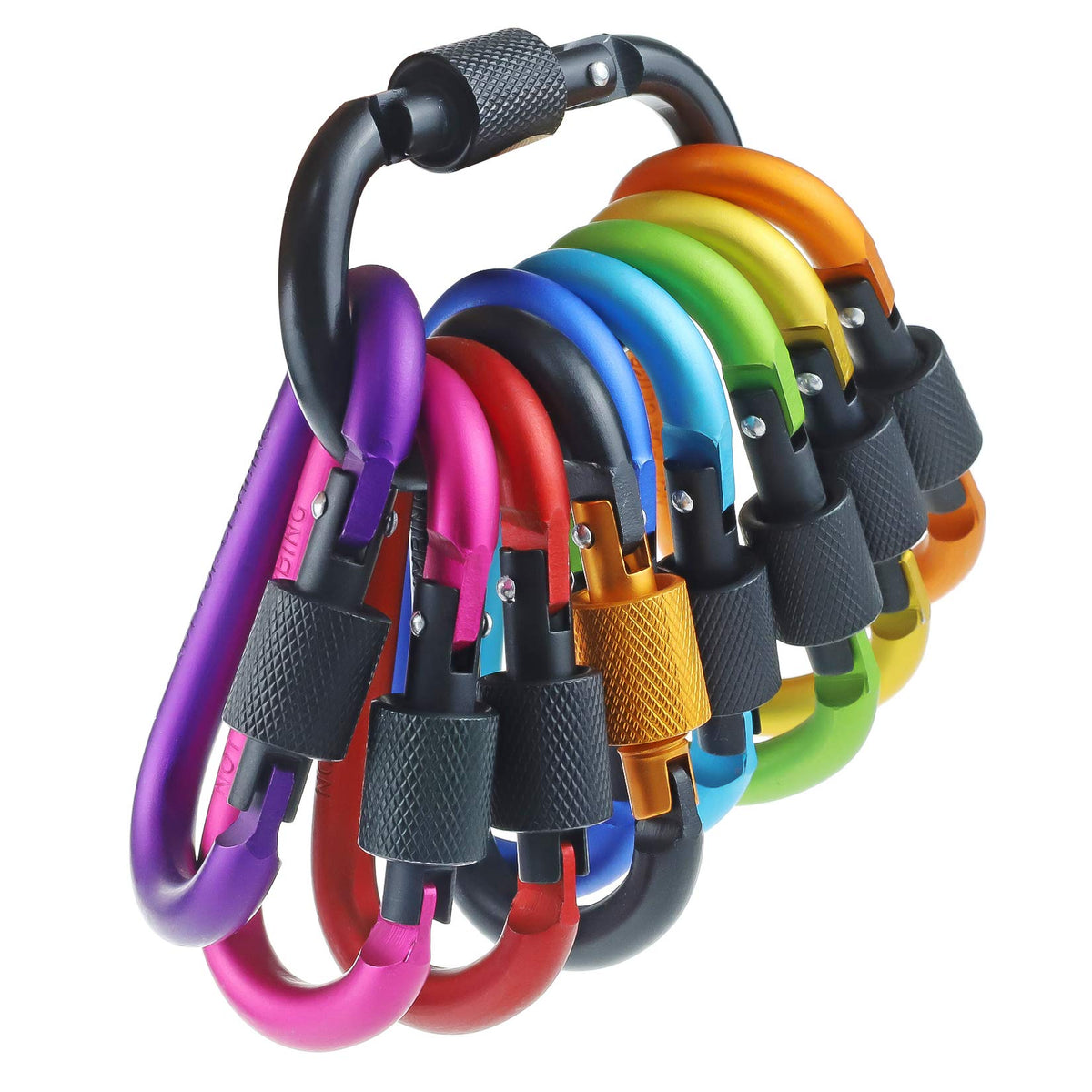 10 Pack Aluminum D Ring Key Rings Hiking Clips Locking Carabiner for Hiking Camping Fishing and