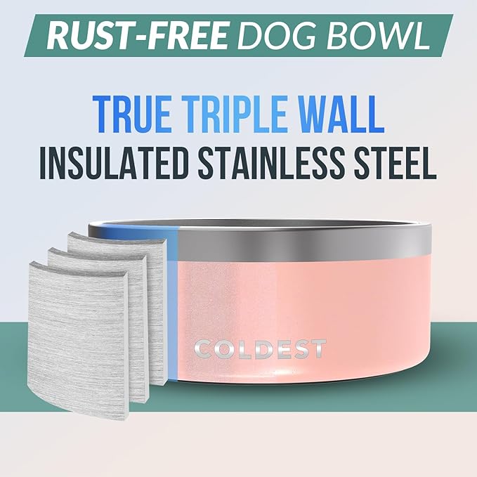 Coldest Dog Bowl - Anti Rust Metal, Non Slip, 3 Layers Insulated Stainless Steel Dog Bowls - Spill