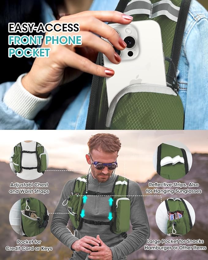 Small Hiking Backpack with Front Phone Holder, Packable Back pack with Chest and Waist Strap