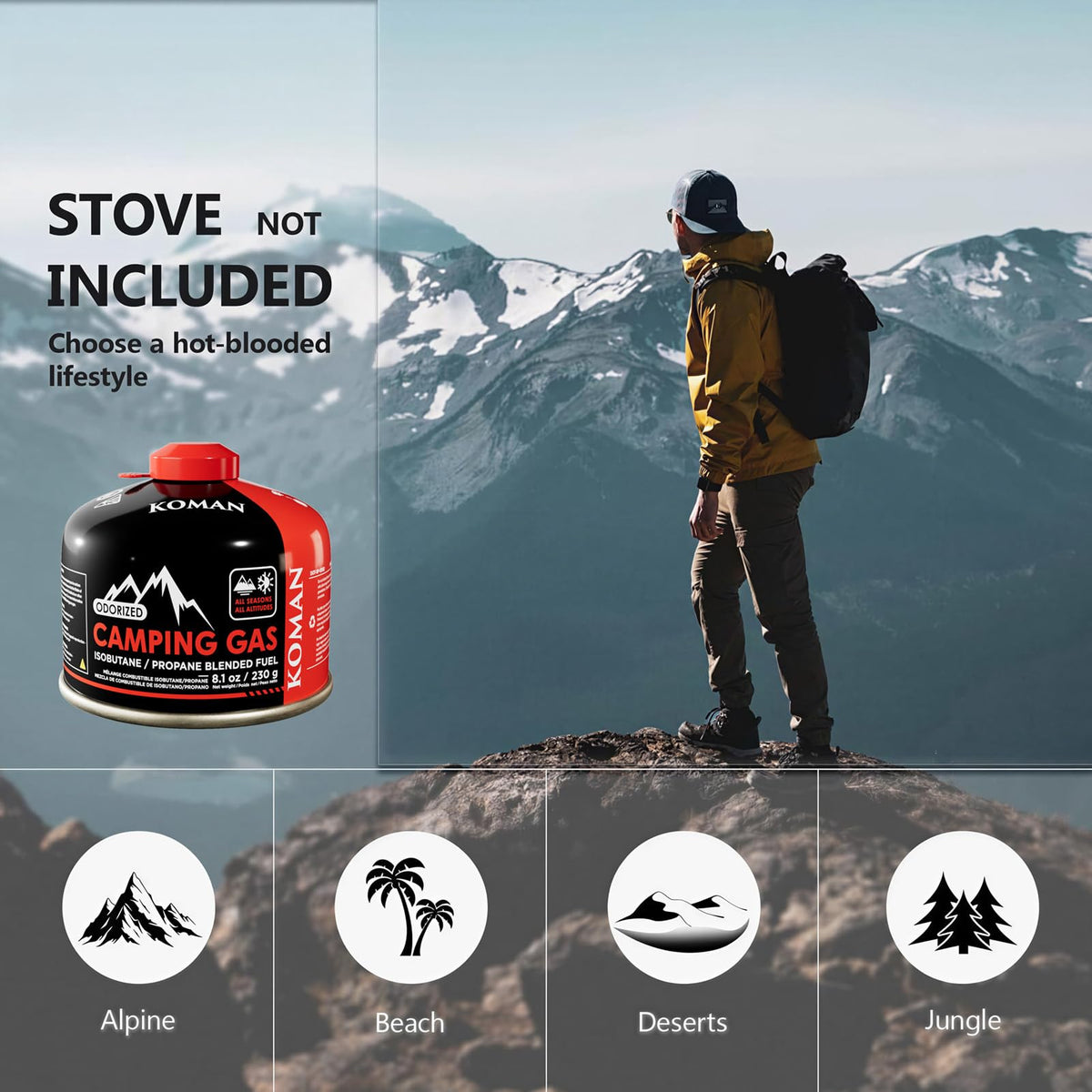 KOMAN Isobutane Fuel Canister 230 Gram Camping Stove Fuel Butane Propane Blend Camping Fuel Gas
